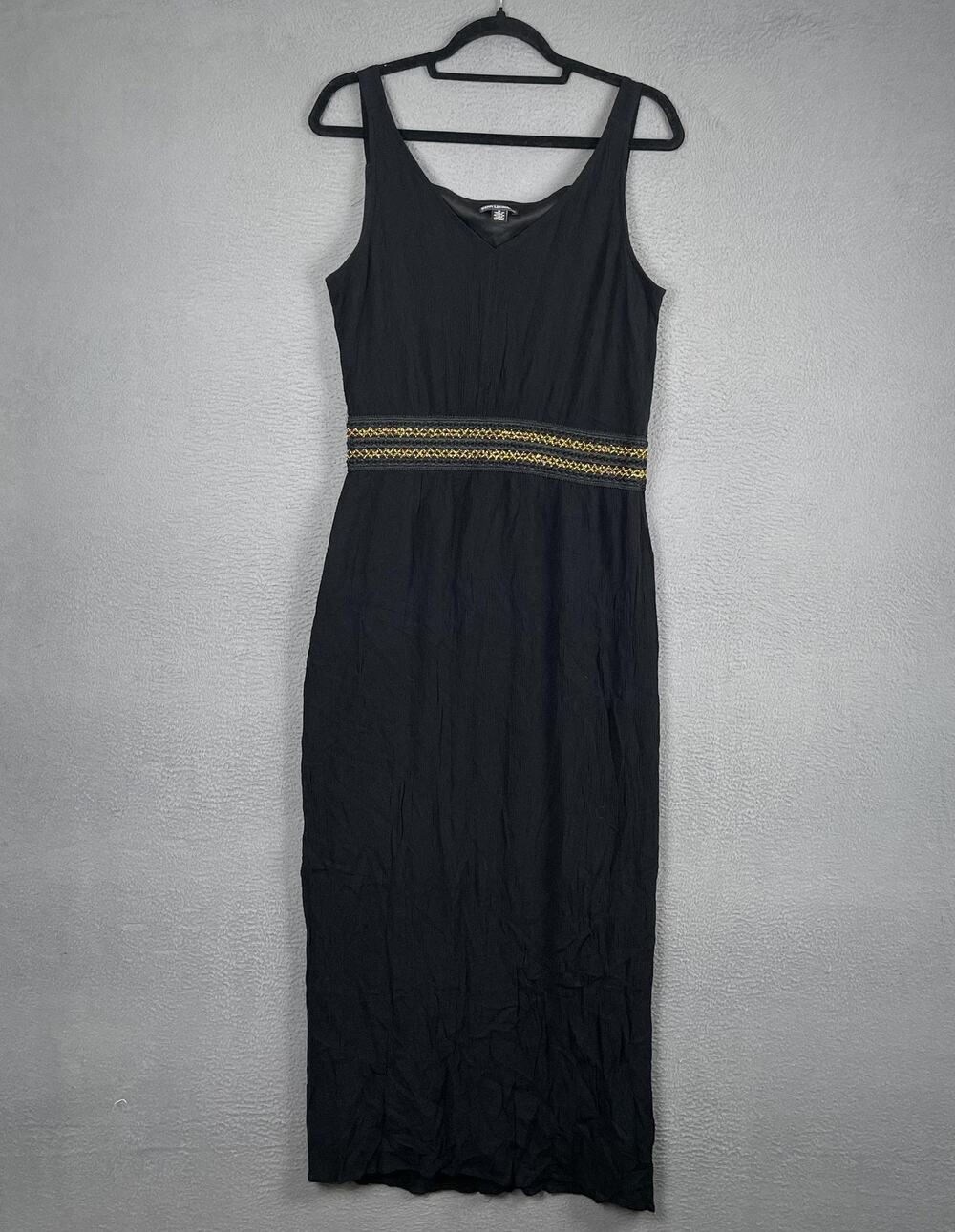 Nina Leonard Dress Womens Medium Black Sleeveless Maxi Embroidered Waistband
